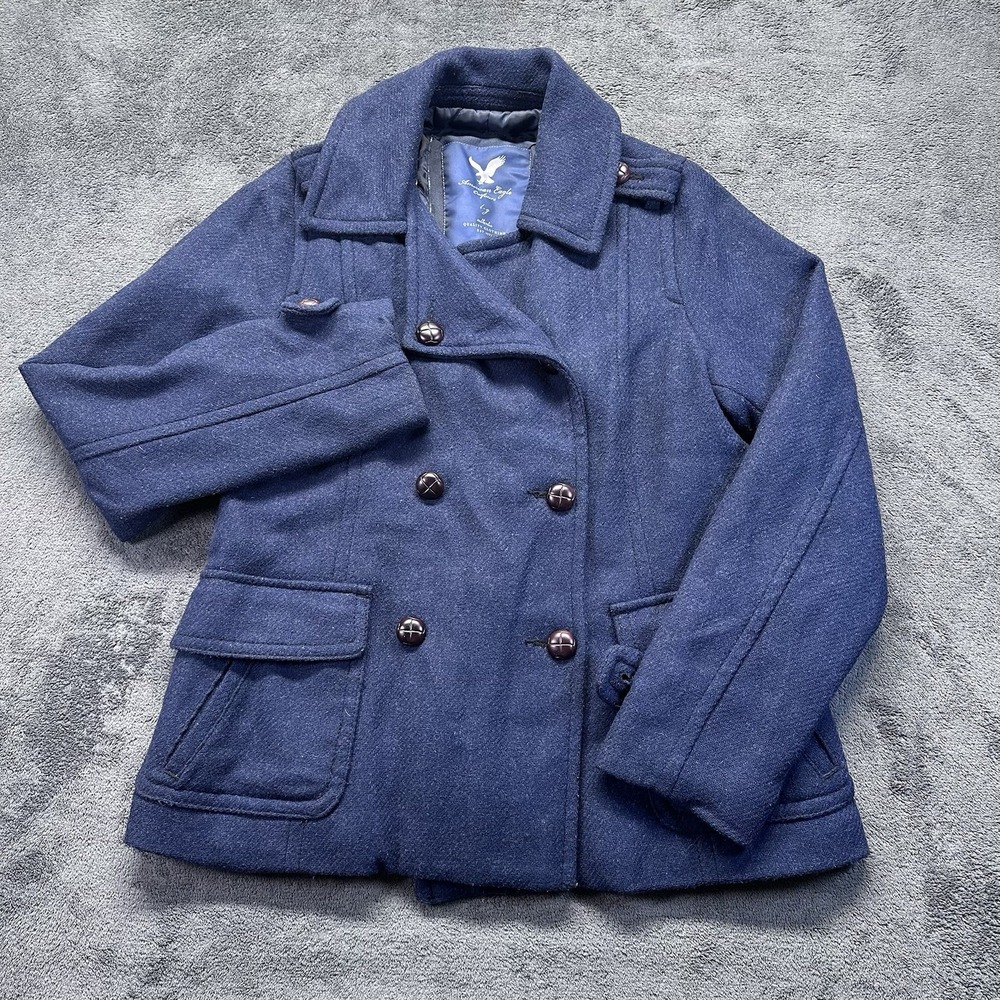 American Eagle Outfitters Peacoat Womens Large Navy Wool Blend Double Breasted